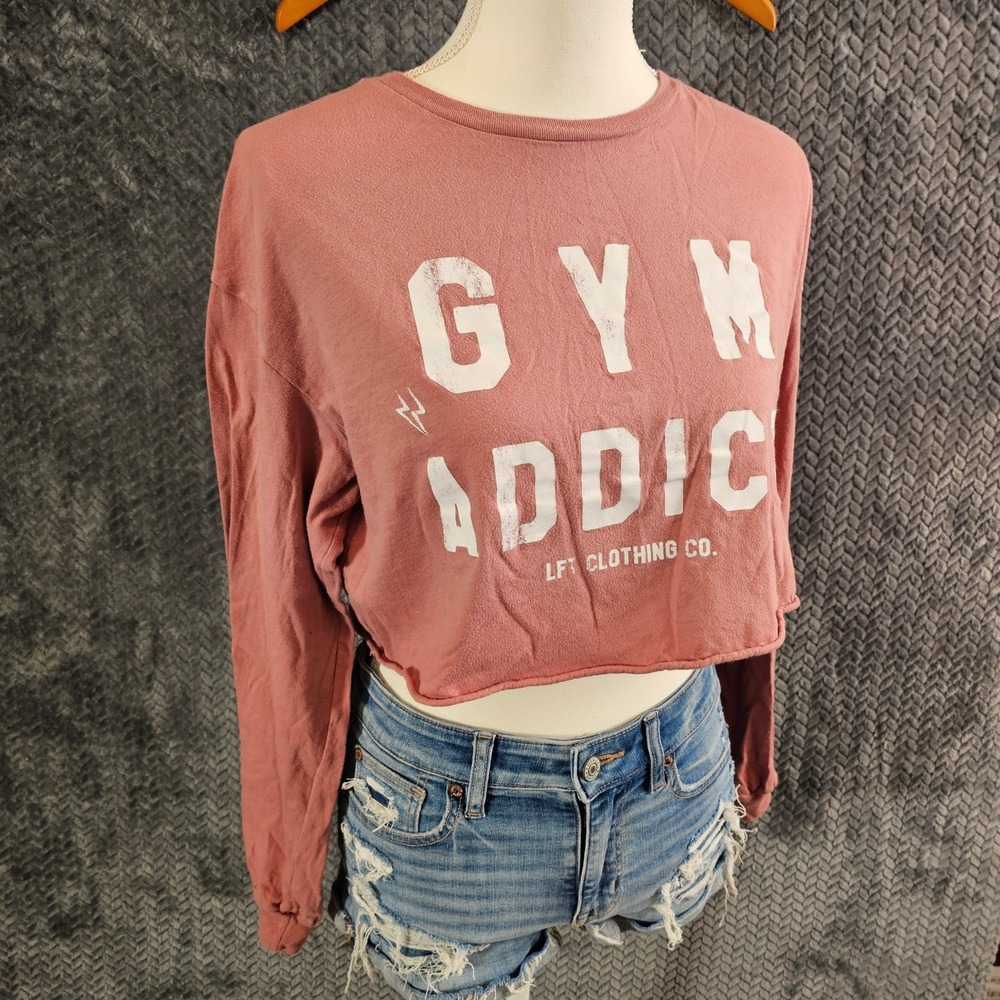 Bella Canvas LFT Clothing Co Gym Addict Long Sleeve Crop Top Mauve Pink Small